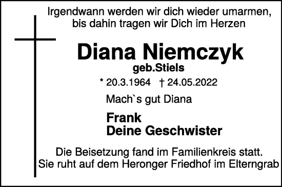 Traueranzeige von Diana Niemczyk 