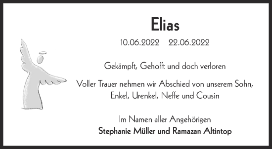 Traueranzeige von Elias  