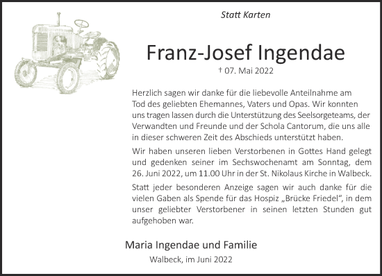 Traueranzeige von Franz-Josef Ingendae 