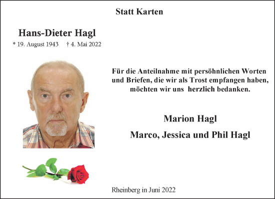Traueranzeige von Hans-Dieter Hagl 