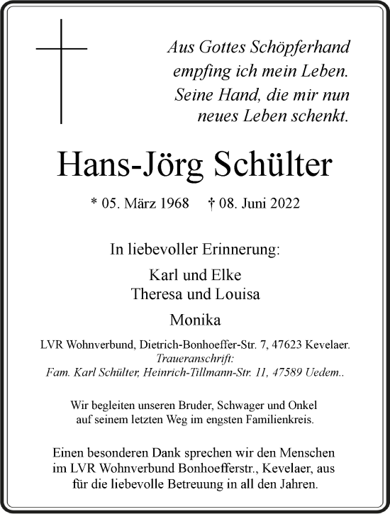 Traueranzeige von Hans-Jörg Schülter 