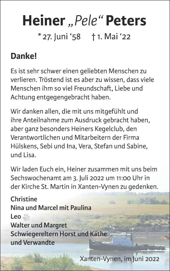Traueranzeige von Heiner Peters 