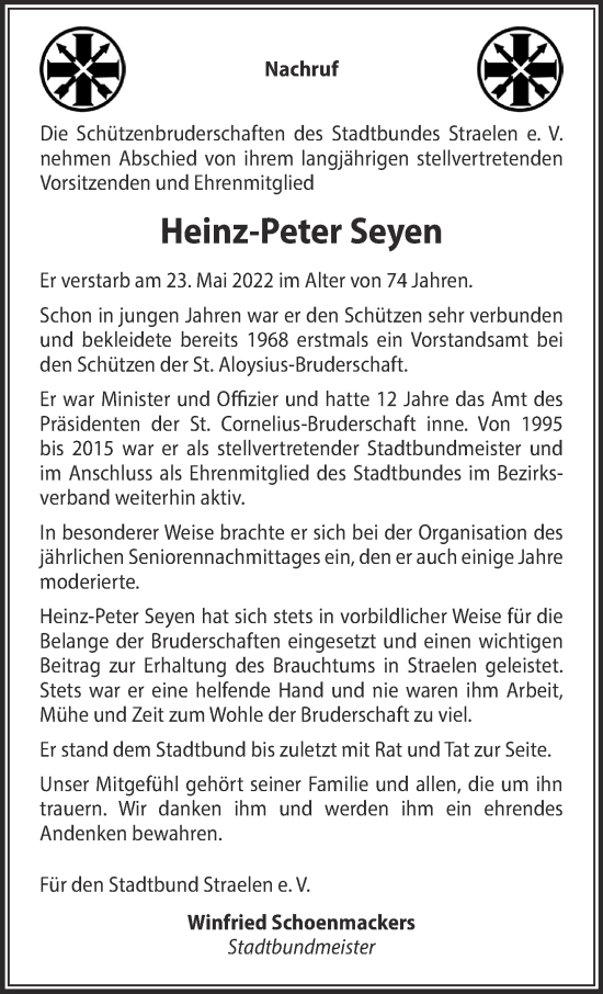 Traueranzeige von Heinz-Peter Seyen 