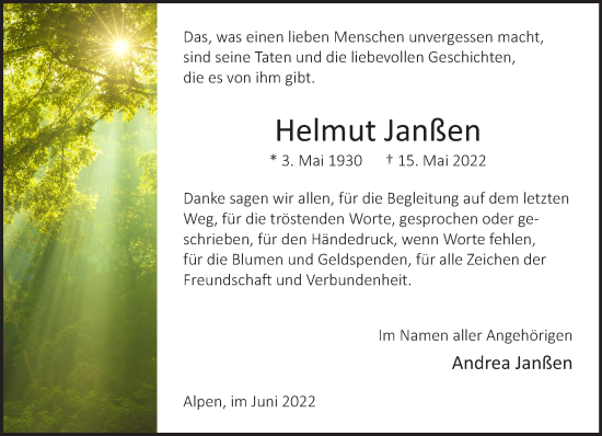 Traueranzeige von Helmut Janßen 