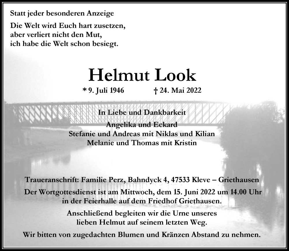  Traueranzeige für Helmut Look vom 11.06.2022 aus 