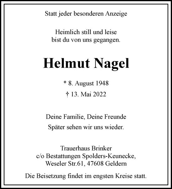 Traueranzeige von Helmut Nagel 
