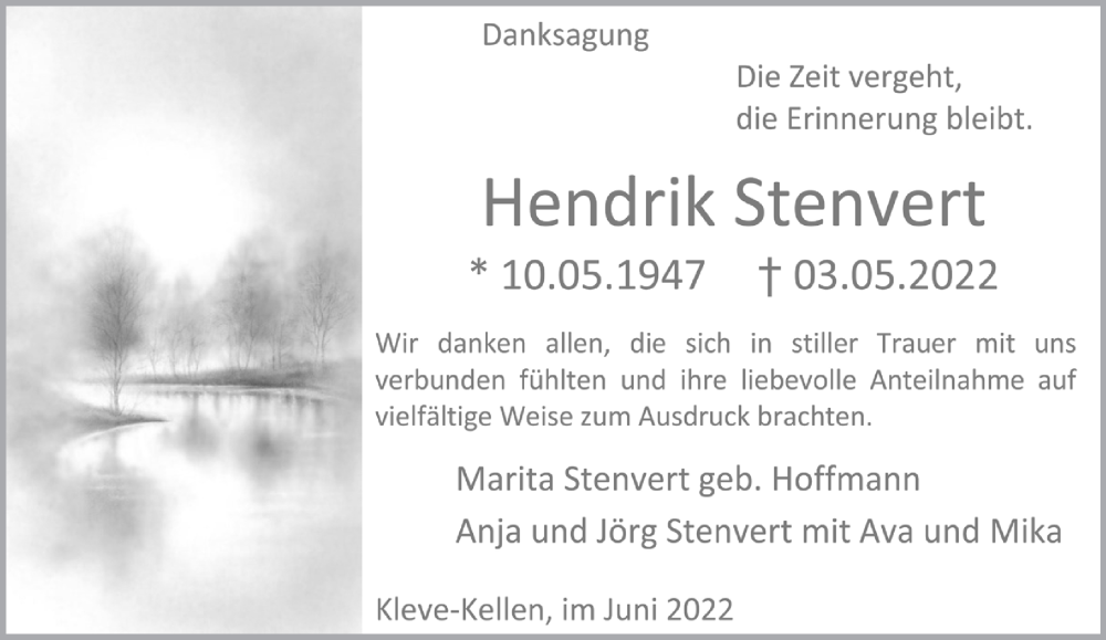  Traueranzeige für Hendrik Stenvert vom 18.06.2022 aus 