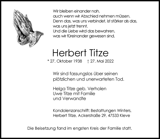 Traueranzeige von Herbert Titze 