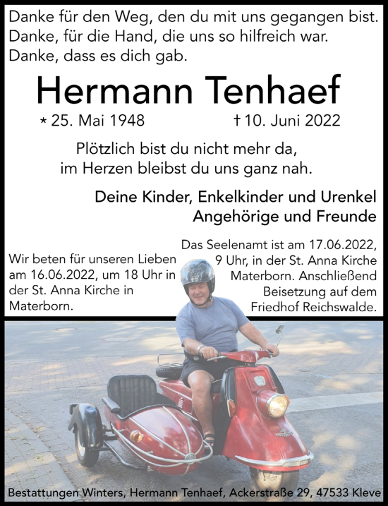 Traueranzeige von Hermann Tenhaef 