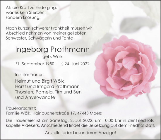 Traueranzeige von Ingeborg Prothmann 