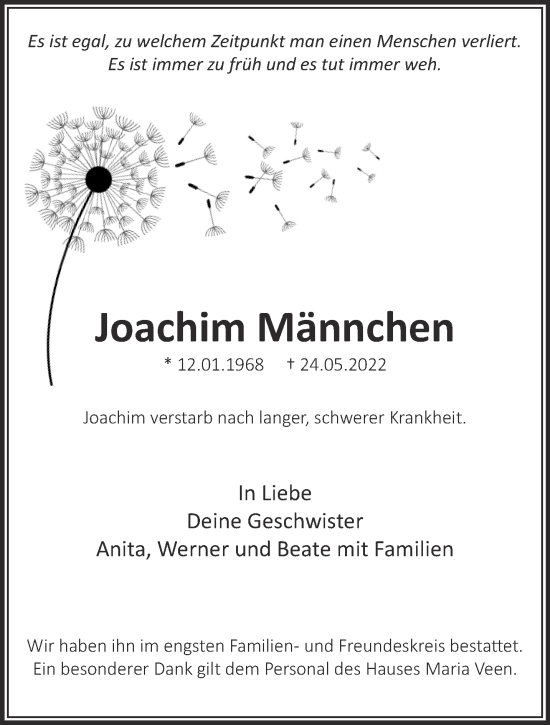 Traueranzeige von Joachim Männchen 