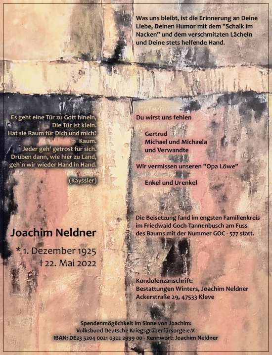 Traueranzeige von Joachim Neldner 