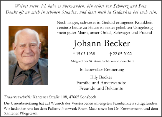 Traueranzeige von Johann Becker 