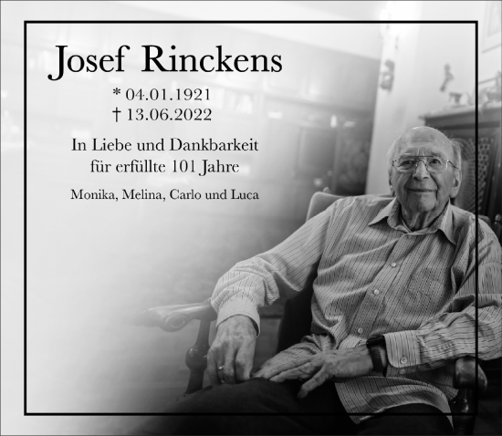 Traueranzeige von Josef Rinckens 
