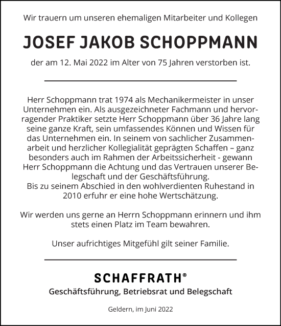 Traueranzeige von Josef Jakob Scholten 