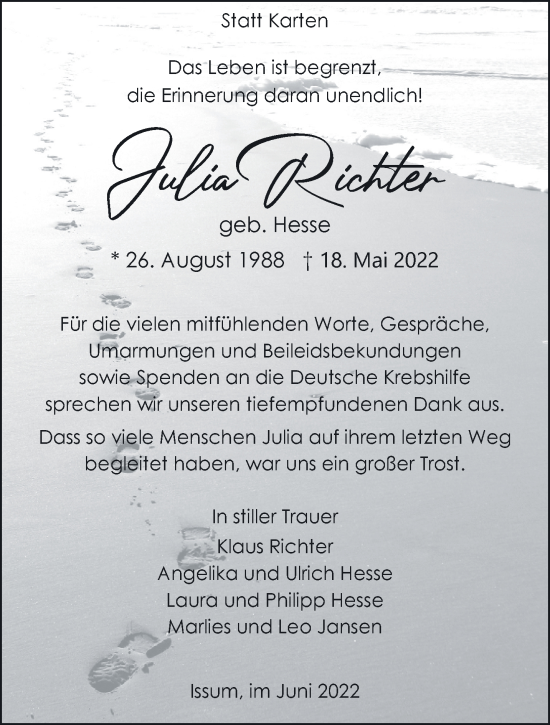 Traueranzeige von Julia Richter 