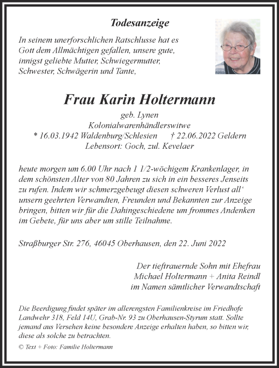Traueranzeige von Karin Holtermann 