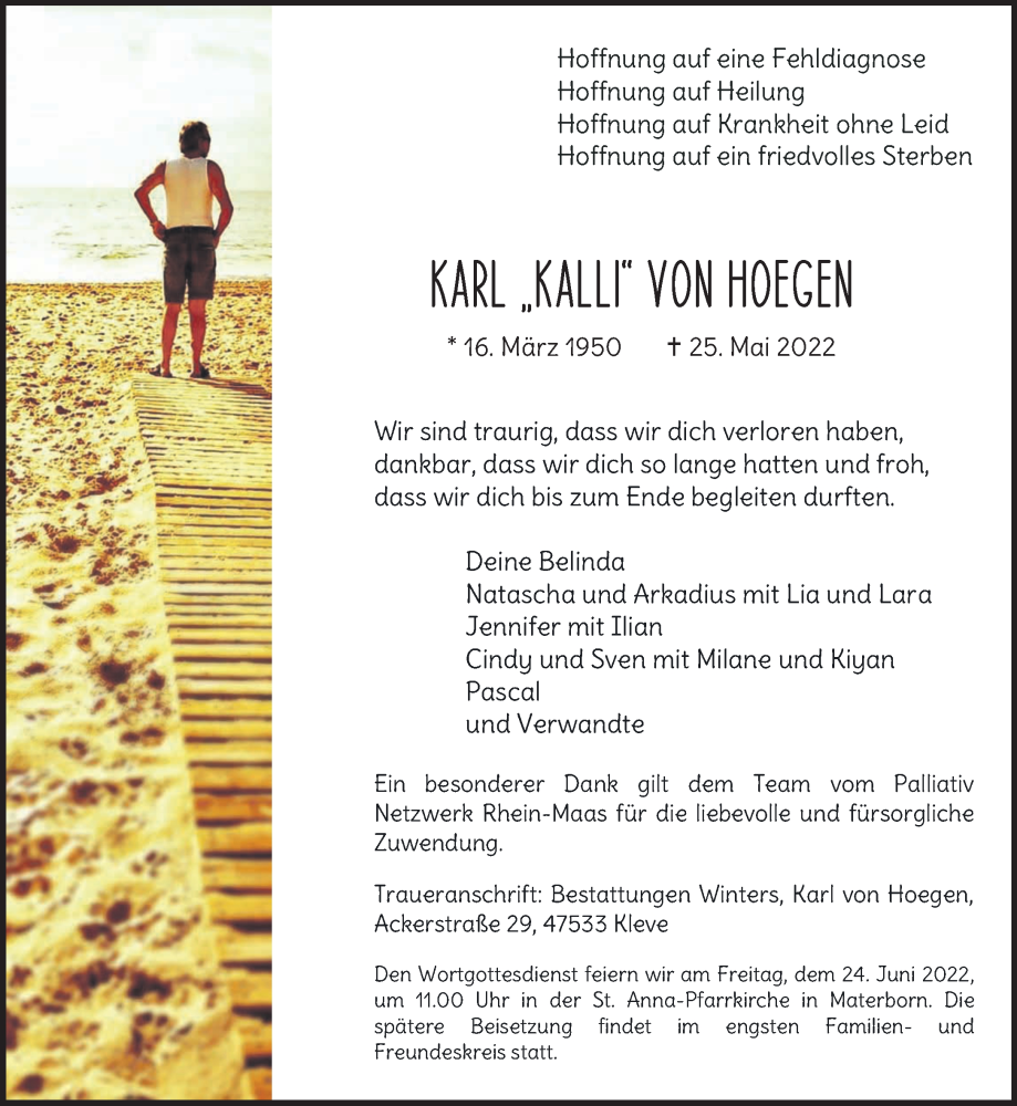  Traueranzeige für Karl von Hoegen vom 04.06.2022 aus 