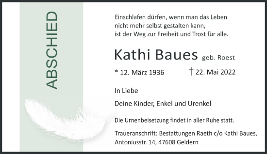Traueranzeige von Kathi Baues 