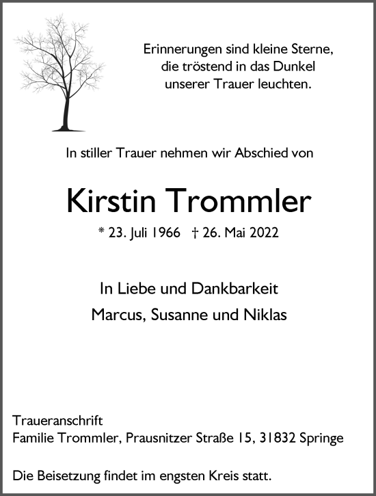 Traueranzeige von Kirstin Trommler 