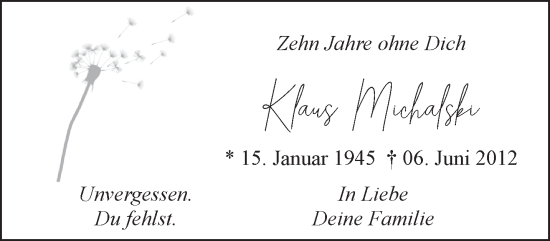Traueranzeige von Klaus Michalski 