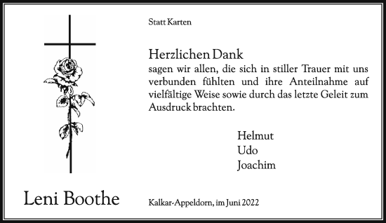 Traueranzeige von Leni Boothe 