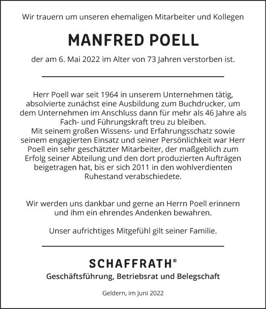 Traueranzeige von Manfred Poell 