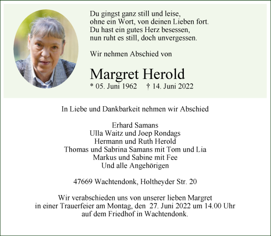 Traueranzeige von Margret Herold 