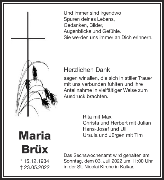 Traueranzeige von Maria Brüx 