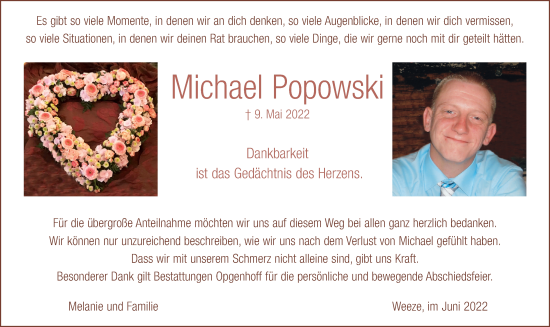 Traueranzeige von Michael Popowski 