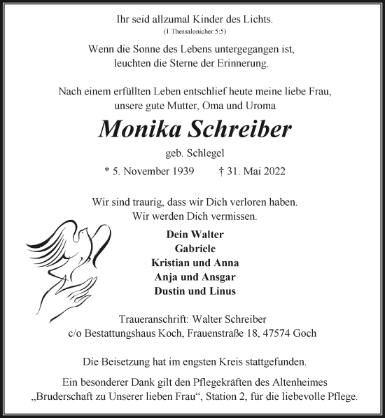 Traueranzeige von Monika Schreiber 