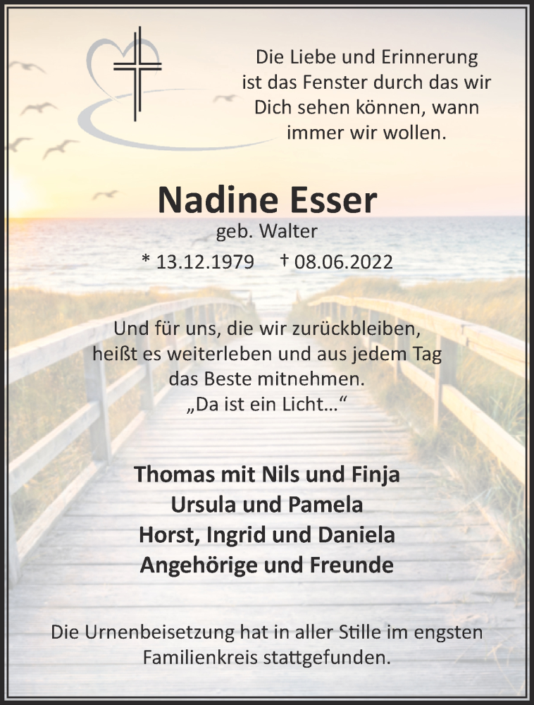  Traueranzeige für Nadine Esser vom 15.06.2022 aus 