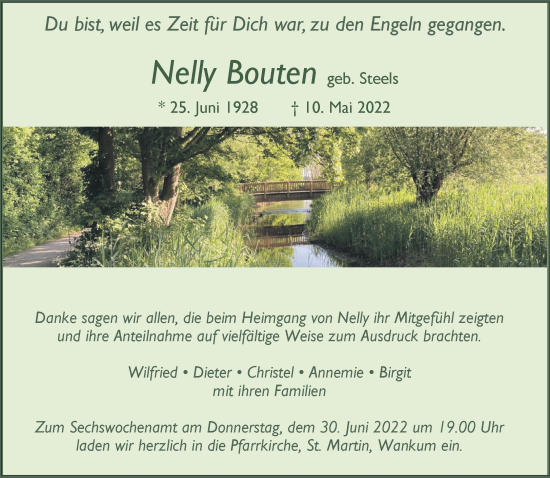 Traueranzeige von Nelly Bouten 