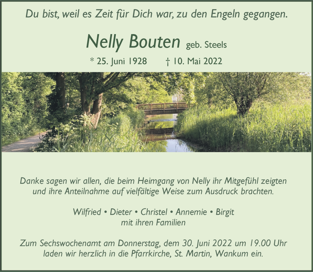  Traueranzeige für Nelly Bouten vom 25.06.2022 aus 
