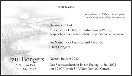 Traueranzeige von Paul Bongers 