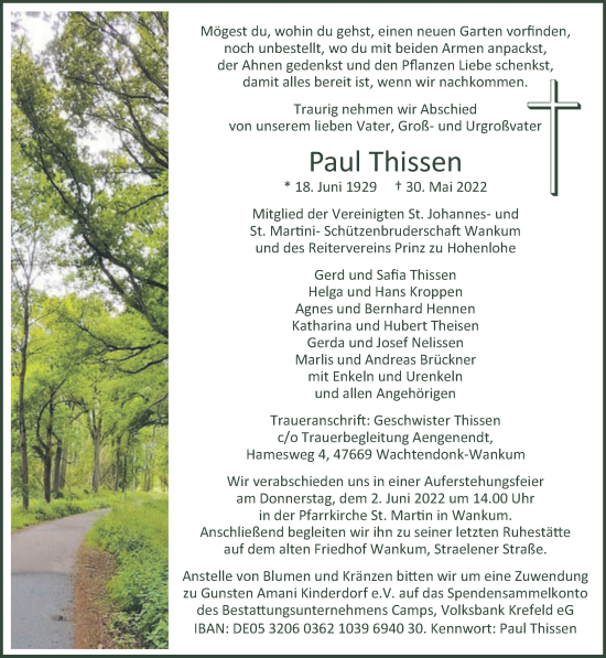 Traueranzeige von Paul Thissen 