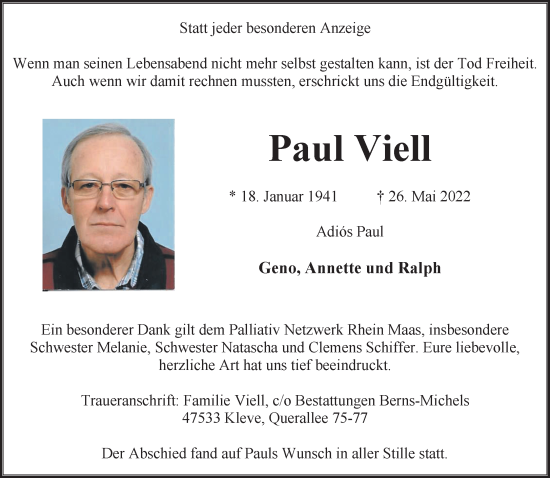Traueranzeige von Paul Viell 