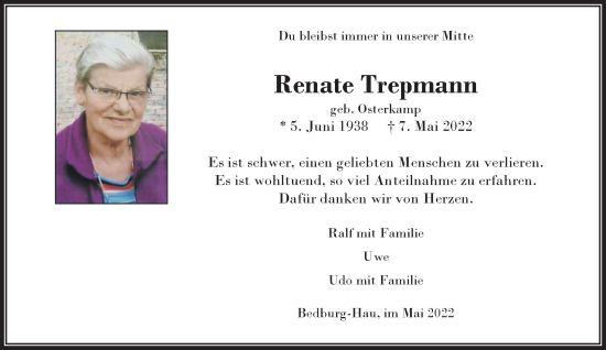 Traueranzeige von Renate Trepmann 