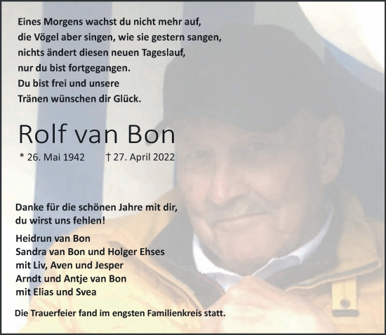 Traueranzeige von Rolf van Bon 