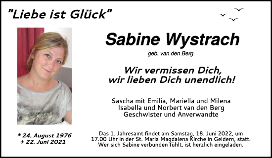 Traueranzeige von Sabine Wystrach 