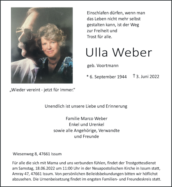 Traueranzeige von Ulla Weber 