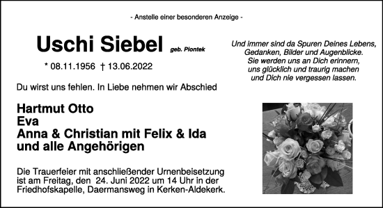 Traueranzeige von Uschi Siebel 