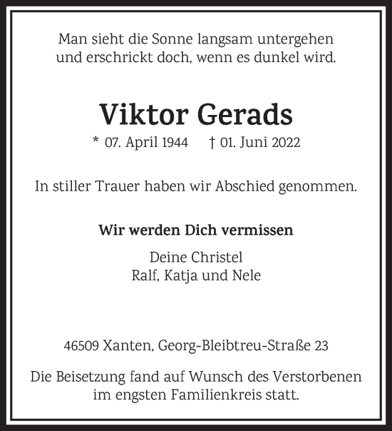Traueranzeige von Viktor Gerads 