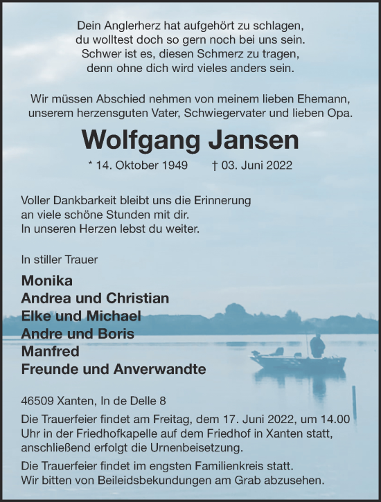 Traueranzeige von Wolfgang Jansen 