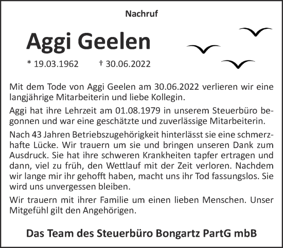 Traueranzeige von Aggi Geelen 