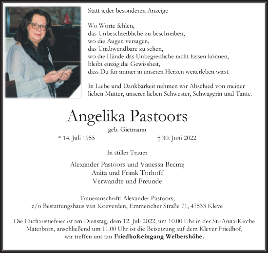 Traueranzeige von Alexander Pastoors 