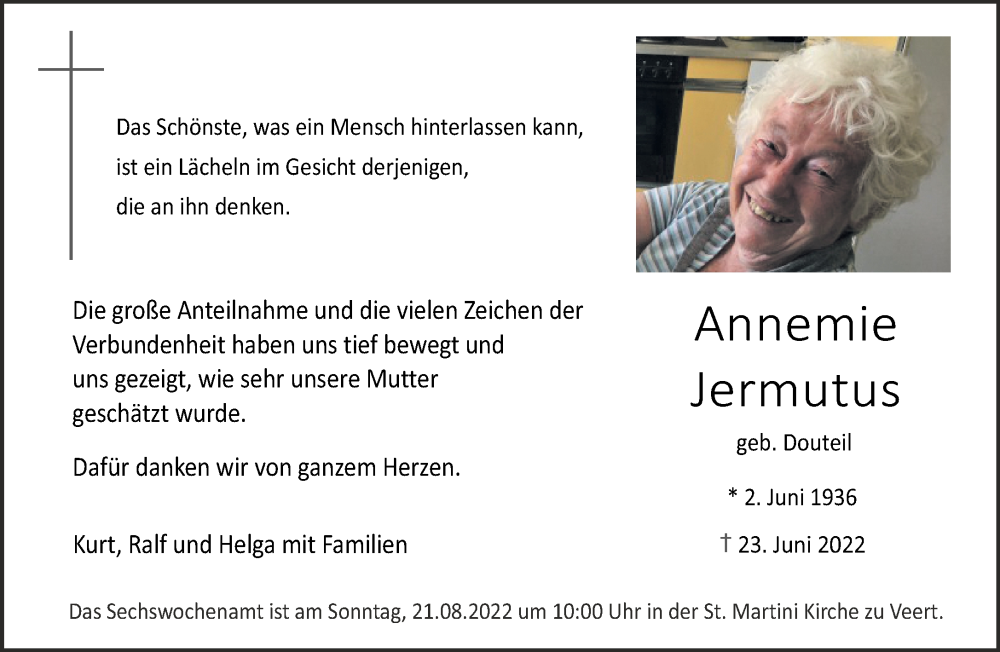  Traueranzeige für Annemie Jermutus vom 23.07.2022 aus 
