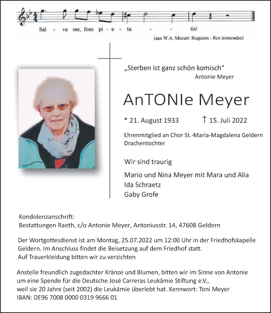 Traueranzeige von Antonie Meyer 