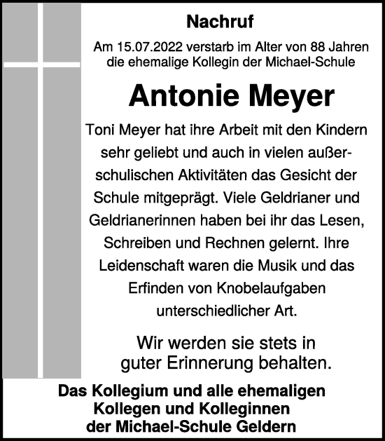 Traueranzeige von Antonie Meyer 
