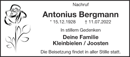 Traueranzeige von Antonius Bergmann 